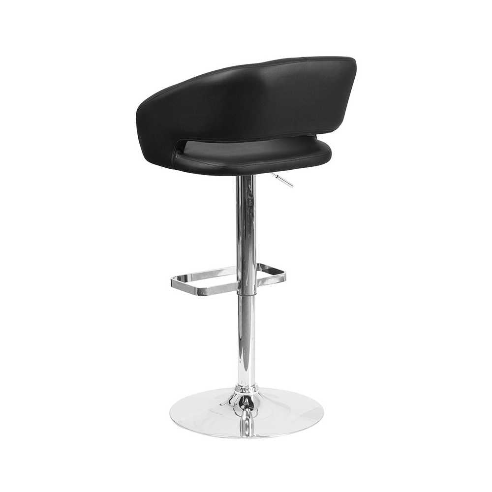 Contemporary Black Vinyl Adjustable Height Barstool with Rounded Mid-Back and Chrome Base