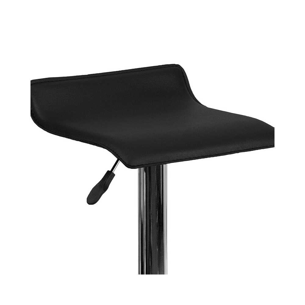 Contemporary Black Vinyl Adjustable Height Barstool with Solid Wave Seat and Chrome Base