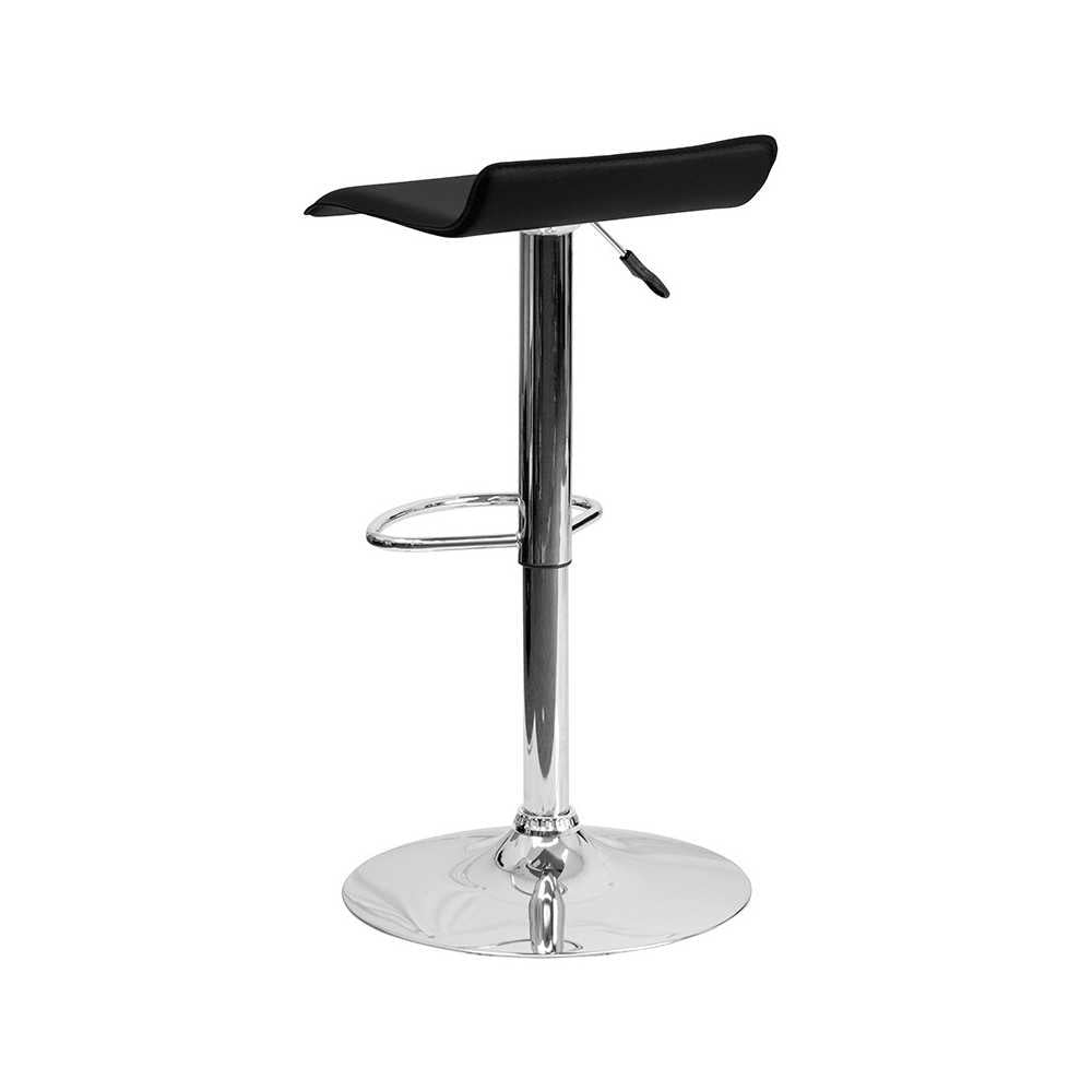 Contemporary Black Vinyl Adjustable Height Barstool with Solid Wave Seat and Chrome Base