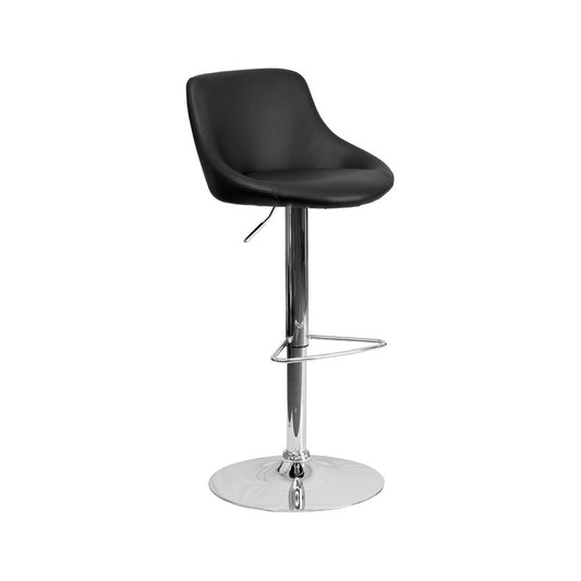 Contemporary Black Vinyl Bucket Seat Adjustable Height Barstool with Chrome Base