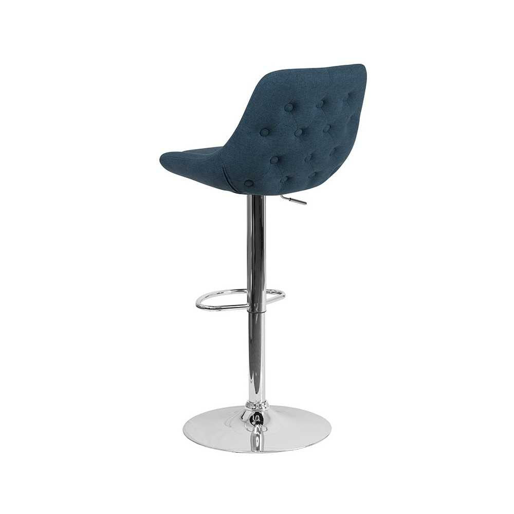 Contemporary Blue Fabric Adjustable Height Barstool with Chrome Base