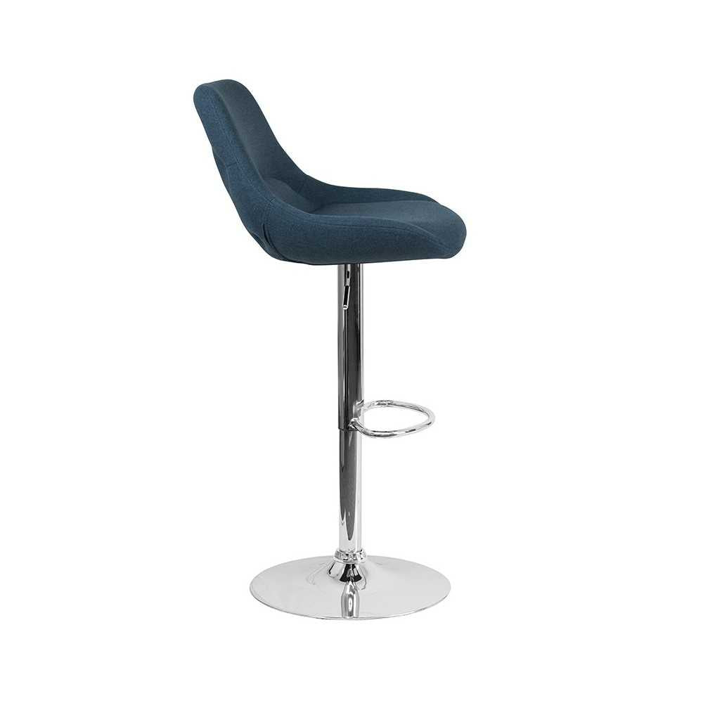 Contemporary Blue Fabric Adjustable Height Barstool with Chrome Base