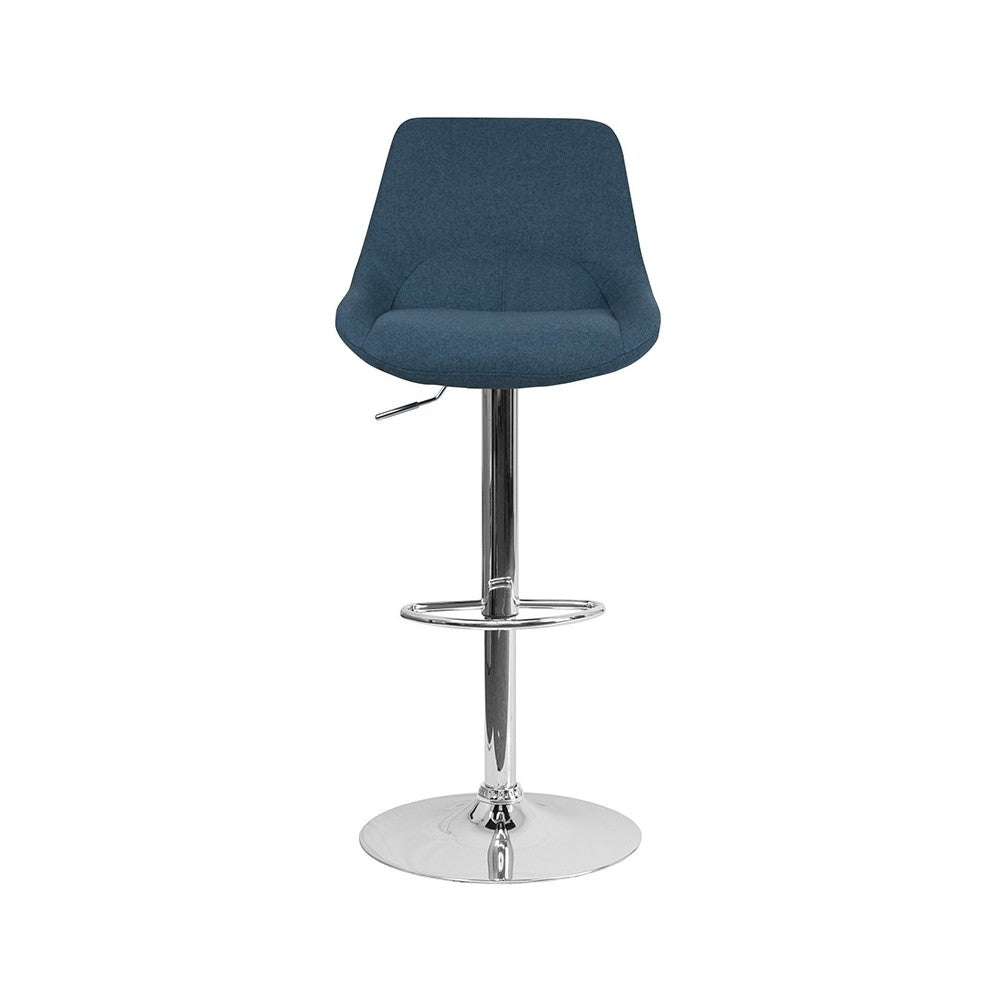 Contemporary Blue Fabric Adjustable Height Barstool with Chrome Base