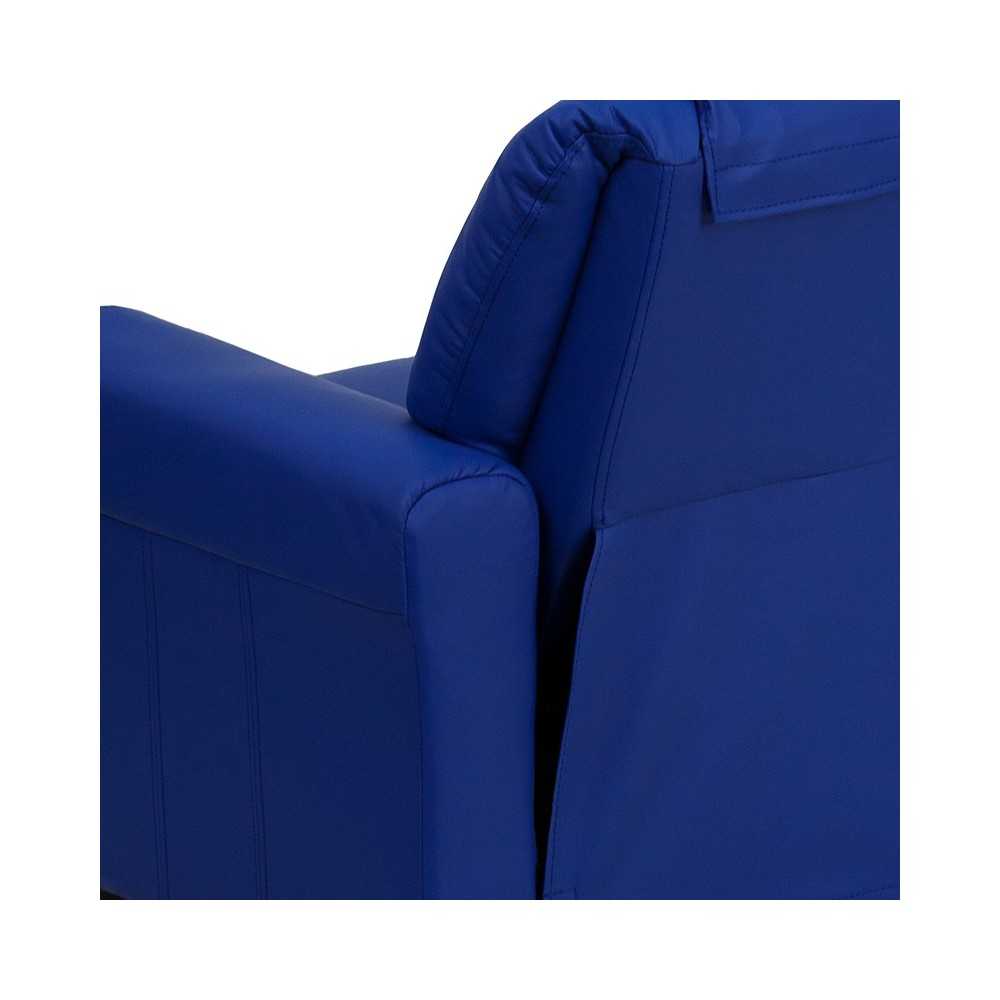Contemporary Blue Vinyl Kids Recliner with Cup Holder and Headrest