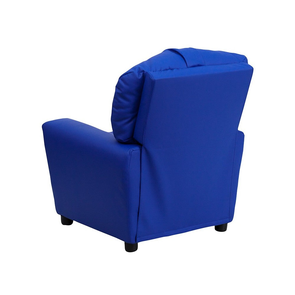 Contemporary Blue Vinyl Kids Recliner with Cup Holder