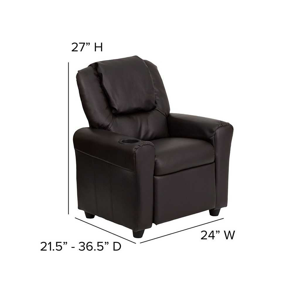 Contemporary Brown LeatherSoft Kids Recliner with Cup Holder and Headrest