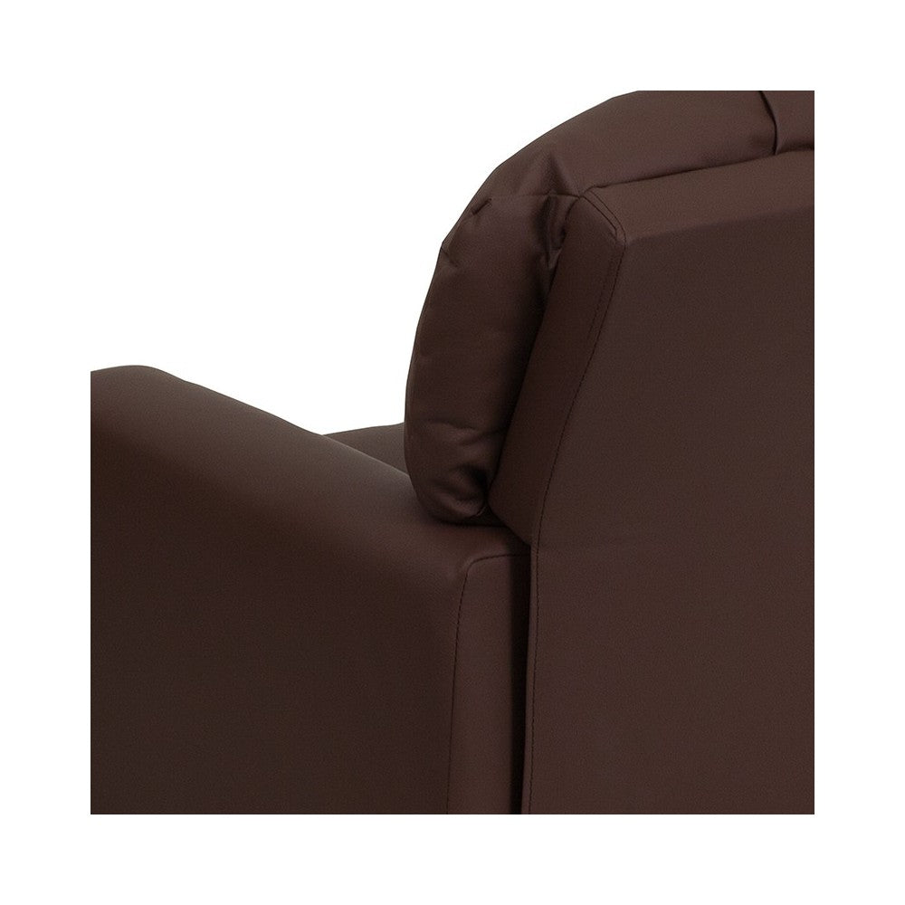 Contemporary Brown LeatherSoft Kids Recliner with Cup Holder