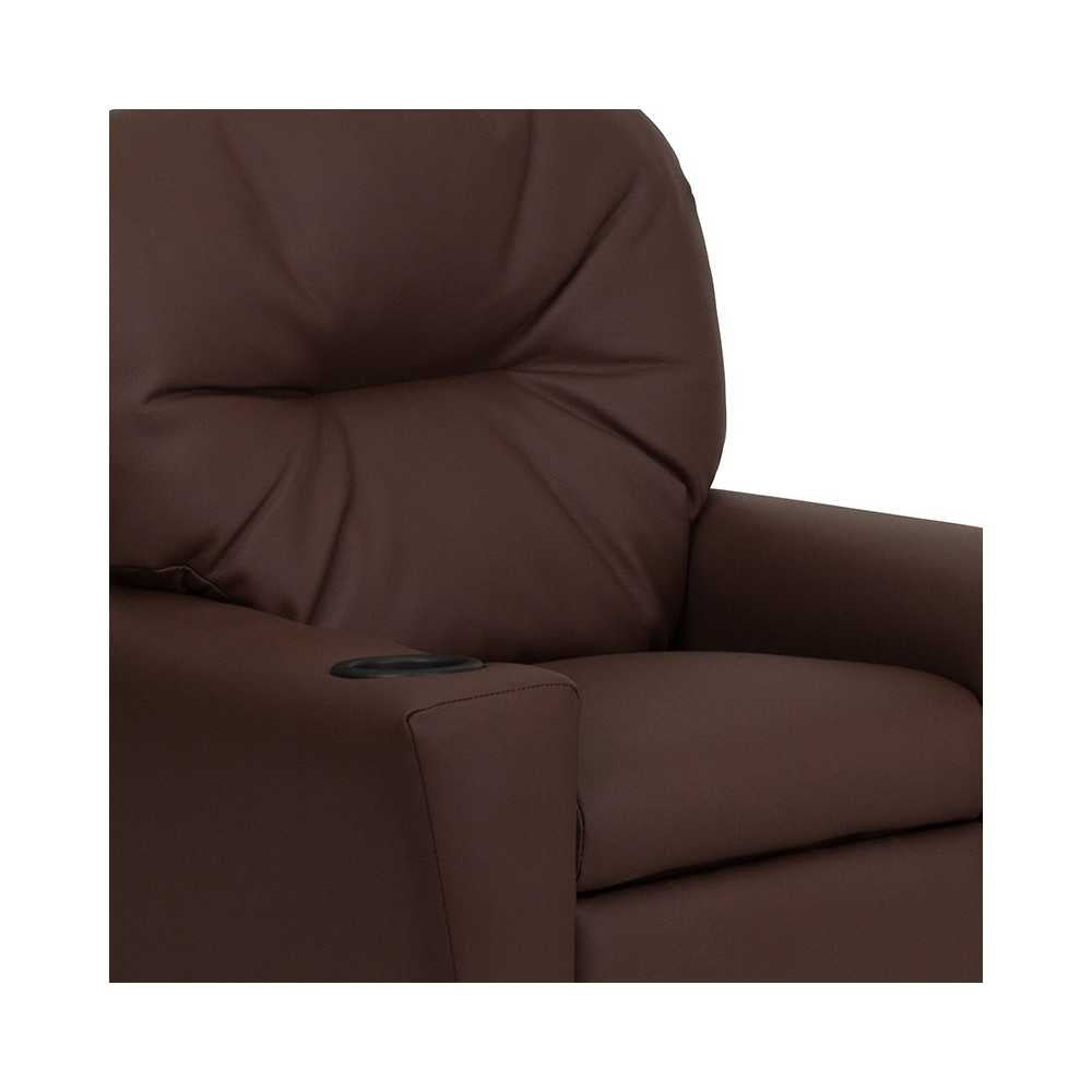 Contemporary Brown LeatherSoft Kids Recliner with Cup Holder