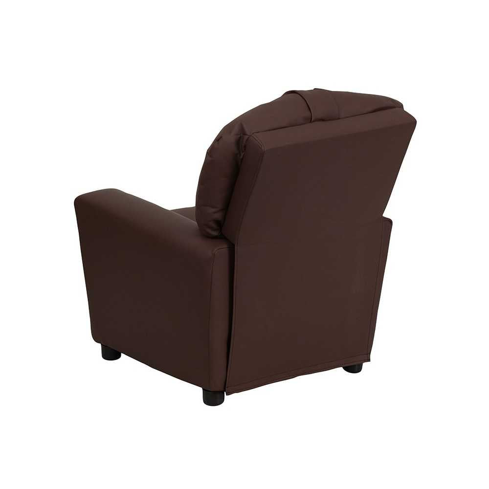 Contemporary Brown LeatherSoft Kids Recliner with Cup Holder