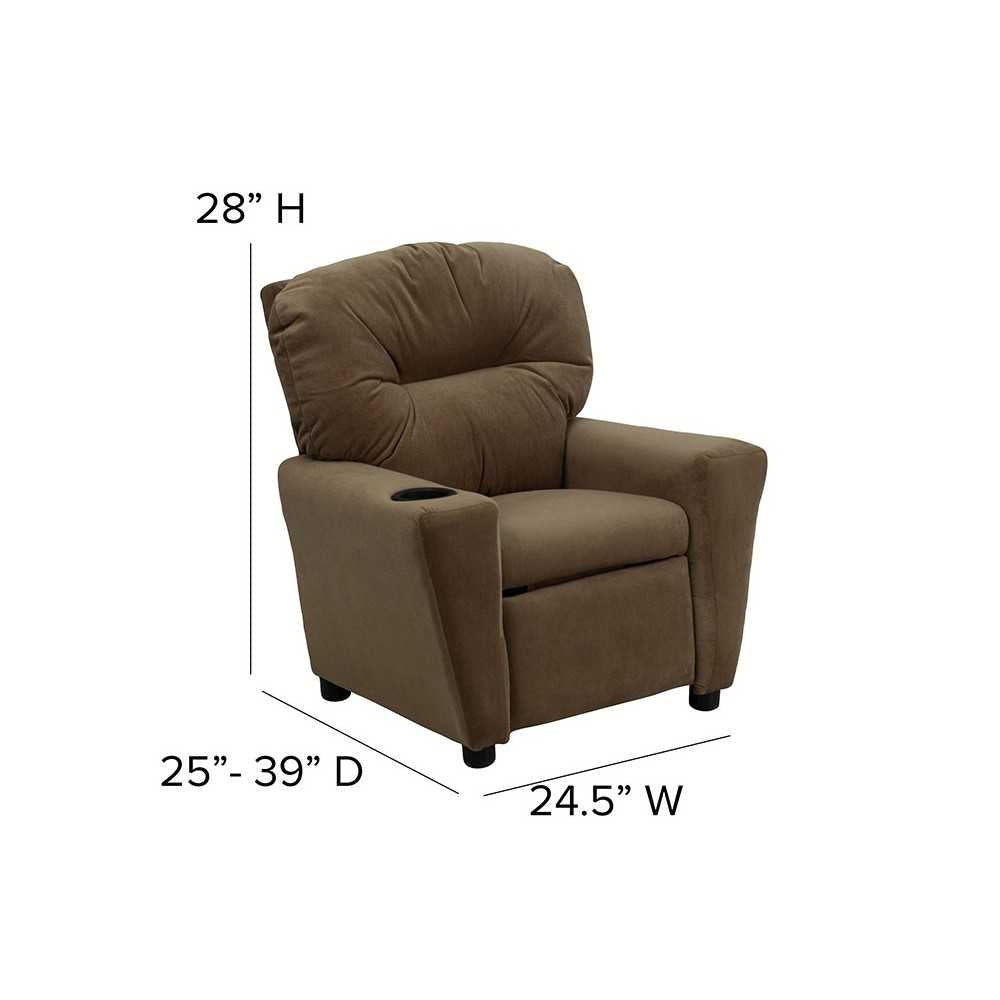 Contemporary Brown Microfiber Kids Recliner with Cup Holder