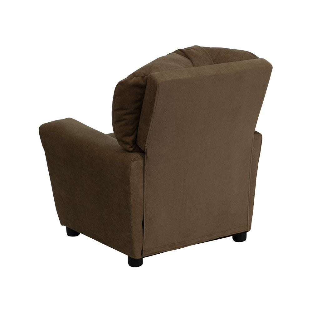 Contemporary Brown Microfiber Kids Recliner with Cup Holder