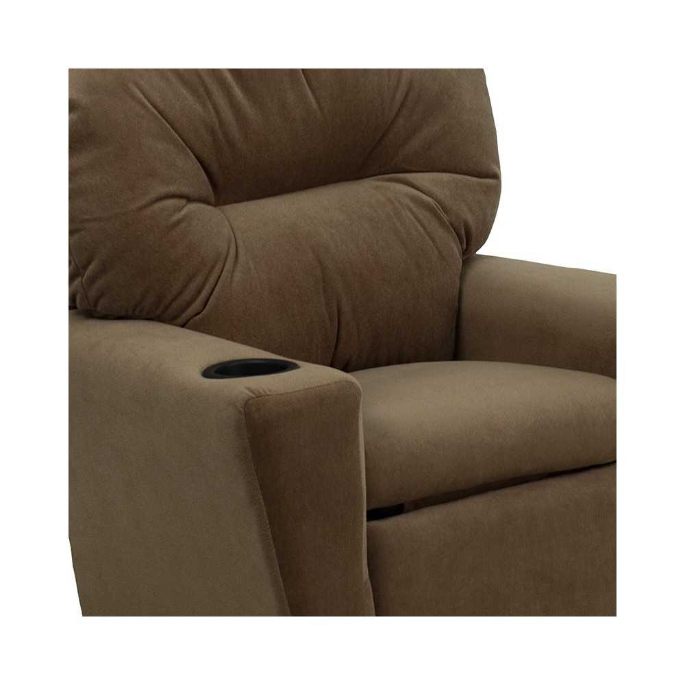 Contemporary Brown Microfiber Kids Recliner with Cup Holder