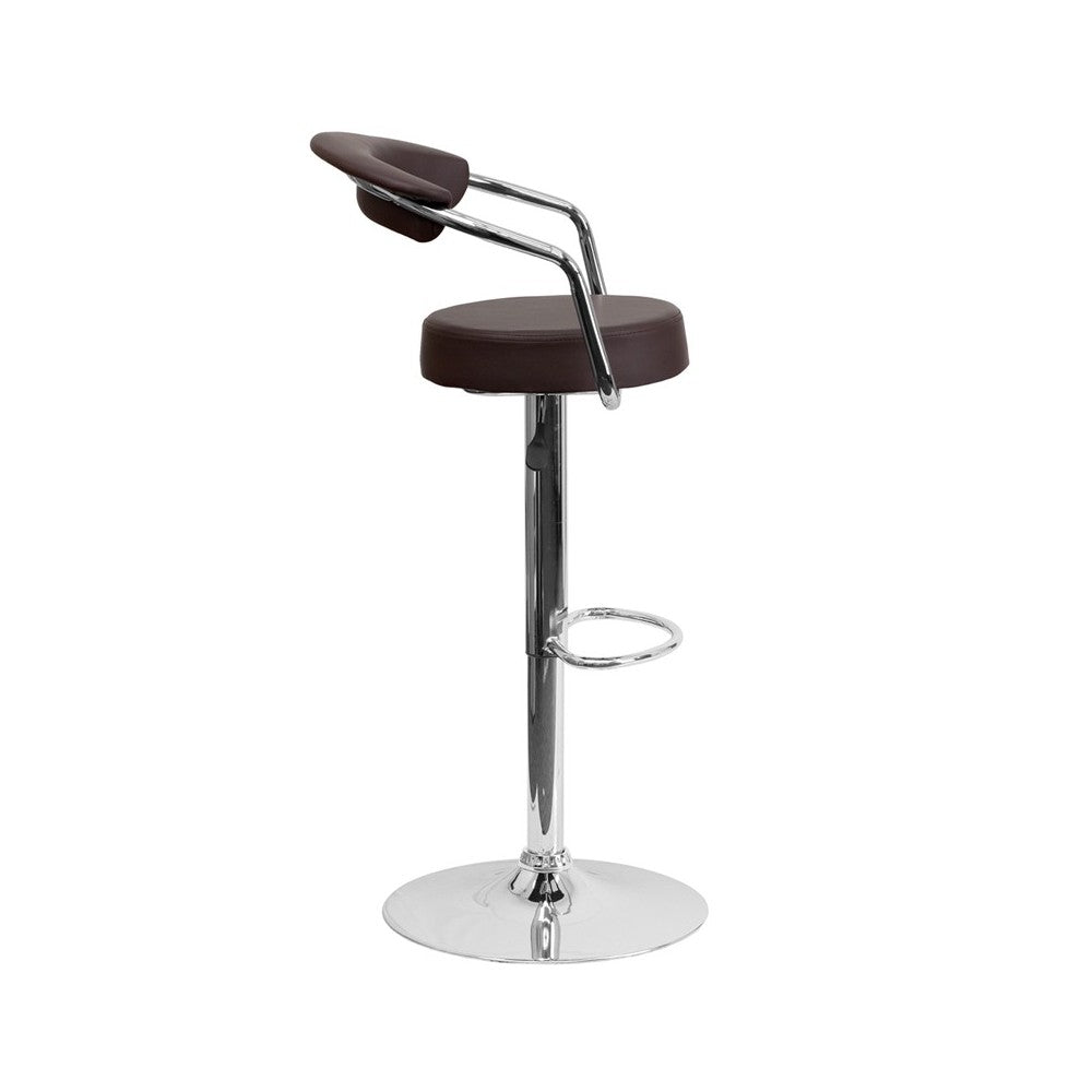 Contemporary Brown Vinyl Adjustable Height Barstool with Arms and Chrome Base