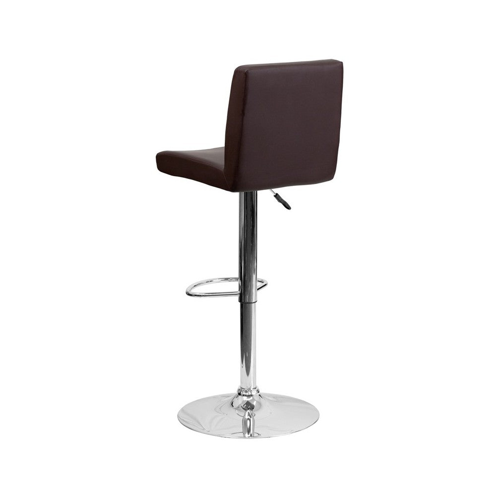 Contemporary Brown Vinyl Adjustable Height Barstool with Panel Back and Chrome Base