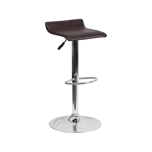 Contemporary Brown Vinyl Adjustable Height Barstool with Solid Wave Seat and Chrome Base