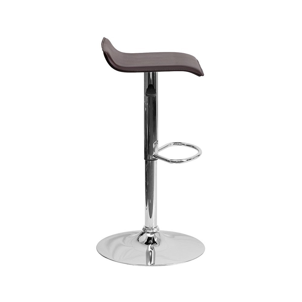 Contemporary Brown Vinyl Adjustable Height Barstool with Solid Wave Seat and Chrome Base