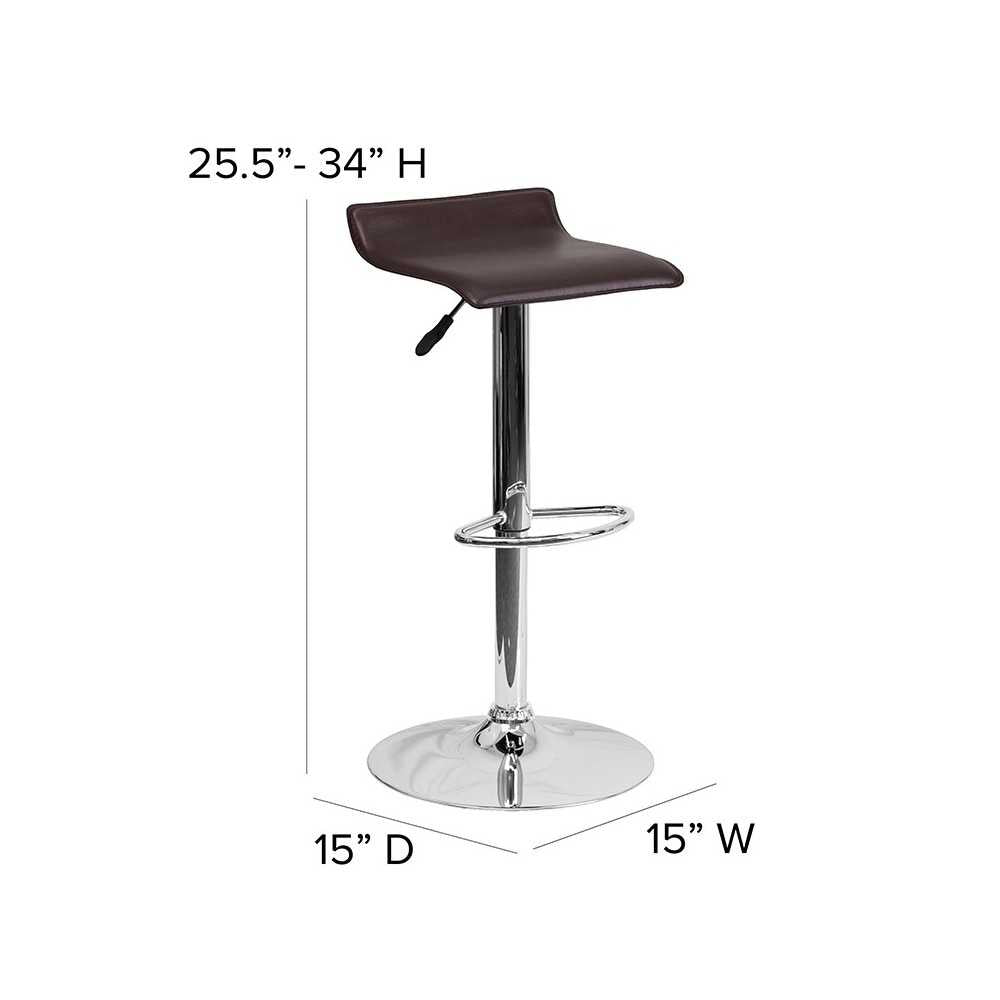 Contemporary Brown Vinyl Adjustable Height Barstool with Solid Wave Seat and Chrome Base