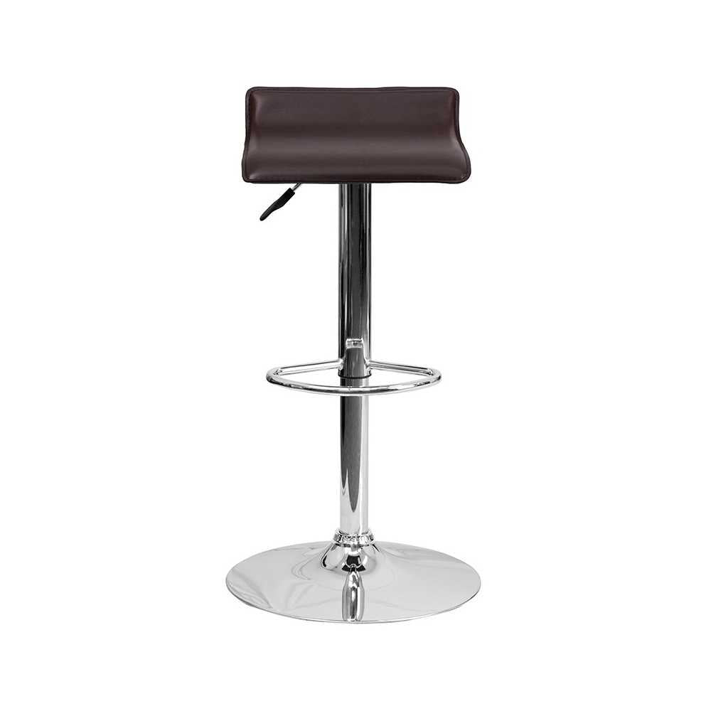 Contemporary Brown Vinyl Adjustable Height Barstool with Solid Wave Seat and Chrome Base