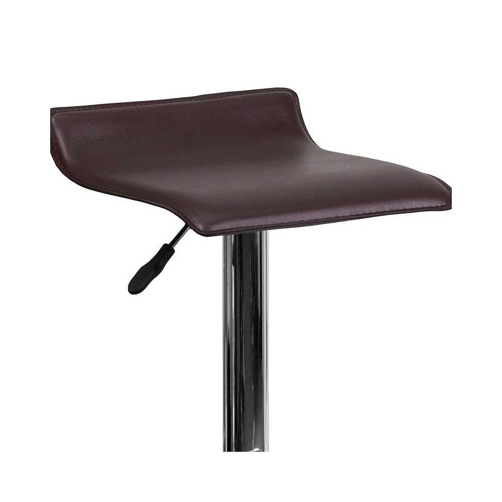 Contemporary Brown Vinyl Adjustable Height Barstool with Solid Wave Seat and Chrome Base