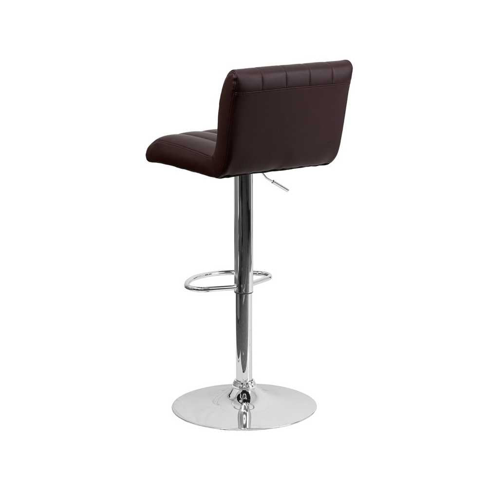 Contemporary Brown Vinyl Adjustable Height Barstool with Vertical Stitch Back/Seat and Chrome Base