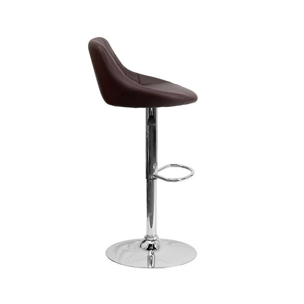 Contemporary Brown Vinyl Bucket Seat Adjustable Height Barstool with Diamond Pattern Back and Chrome Base