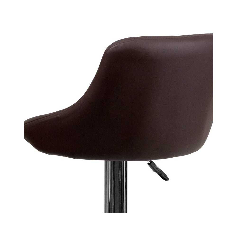 Contemporary Brown Vinyl Bucket Seat Adjustable Height Barstool with Diamond Pattern Back and Chrome Base