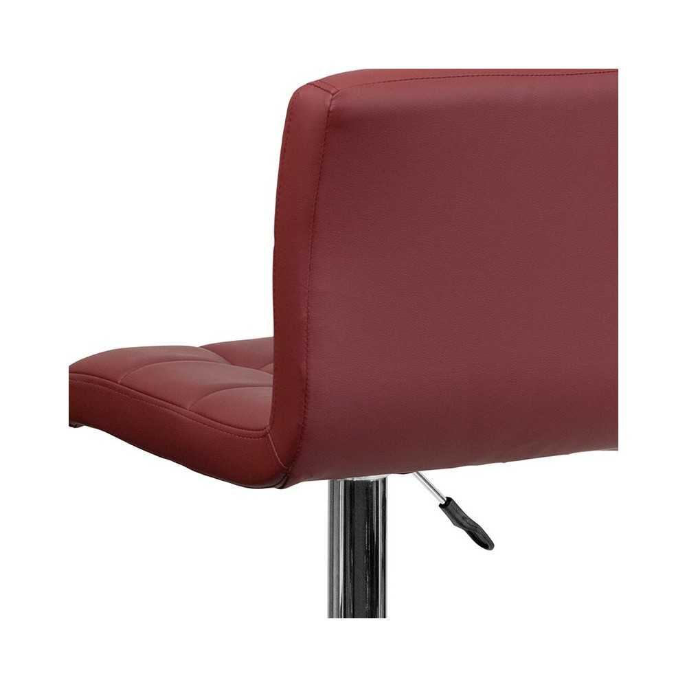 Contemporary Burgundy Quilted Vinyl Adjustable Height Barstool with Chrome Base