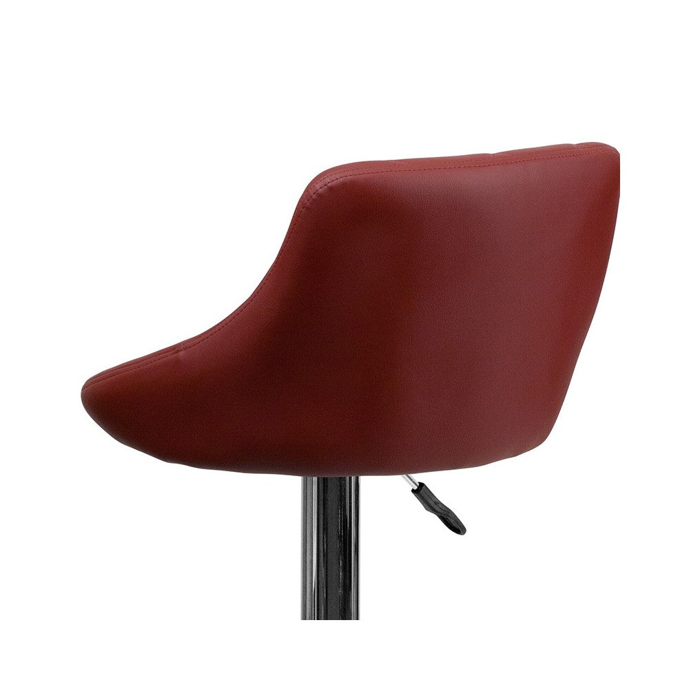 Contemporary Burgundy Vinyl Bucket Seat Adjustable Height Barstool with Diamond Pattern Back and Chrome Base