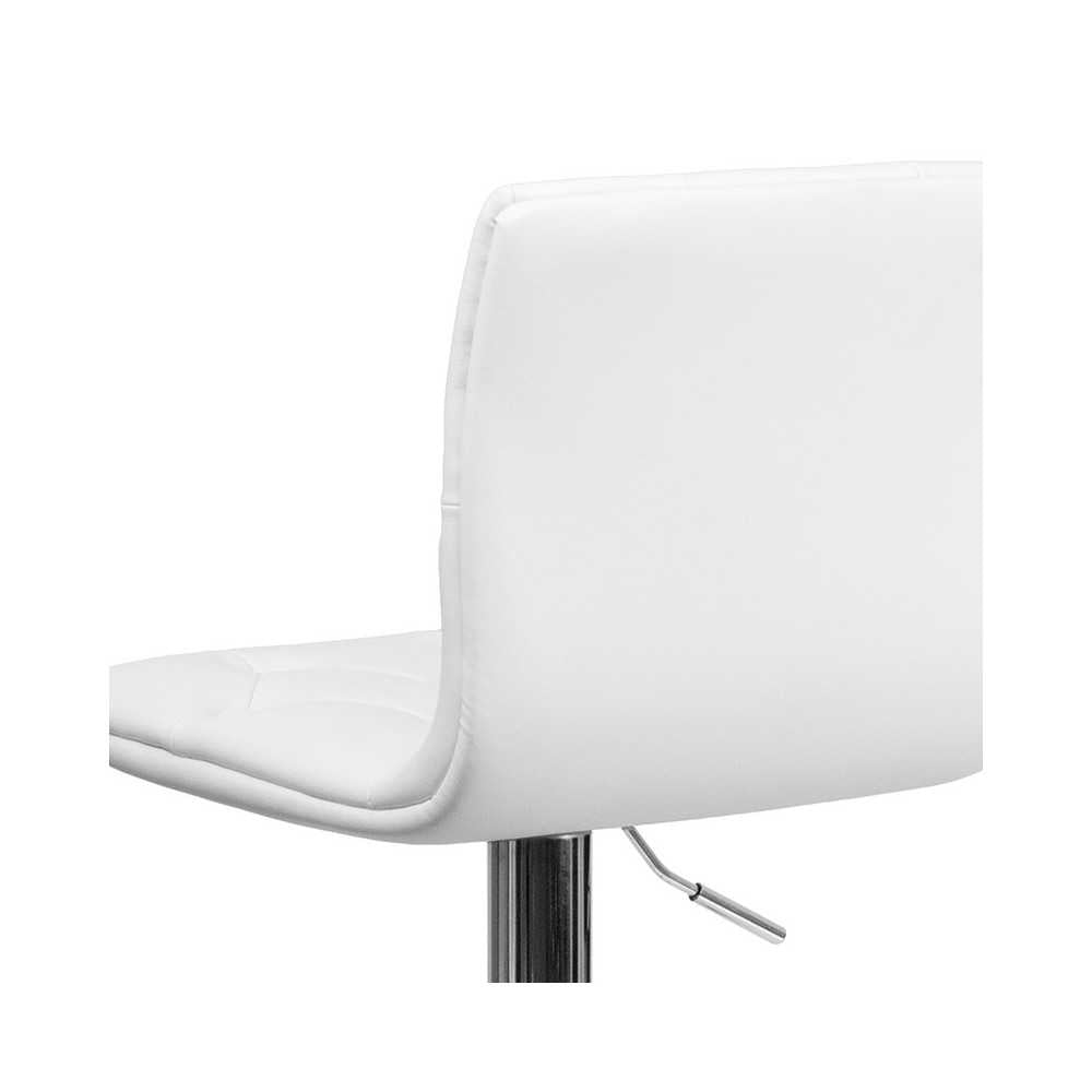 Contemporary Button Tufted White Vinyl Adjustable Height Barstool with Chrome Base