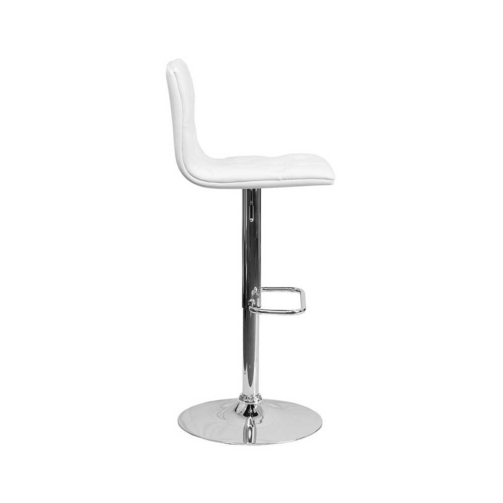 Contemporary Button Tufted White Vinyl Adjustable Height Barstool with Chrome Base