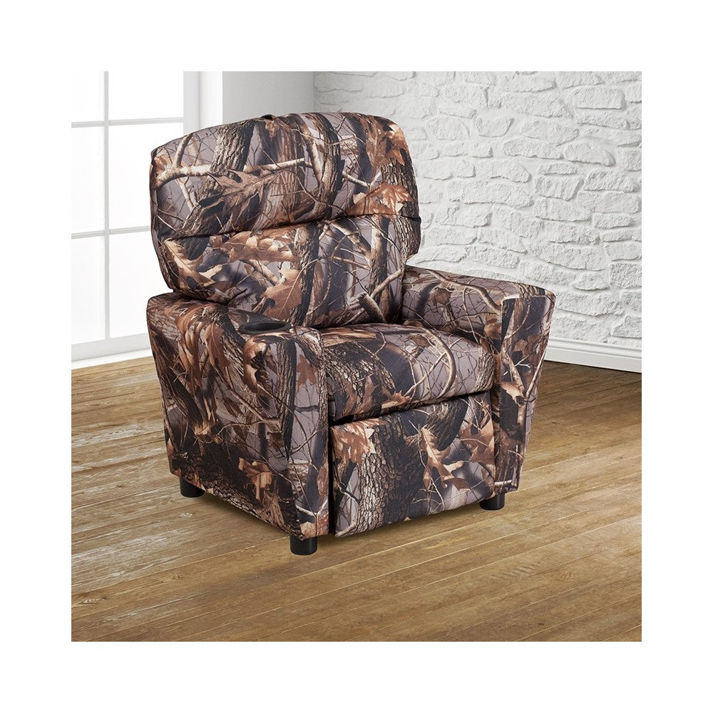 Contemporary Camouflaged Fabric Kids Recliner with Cup Holder