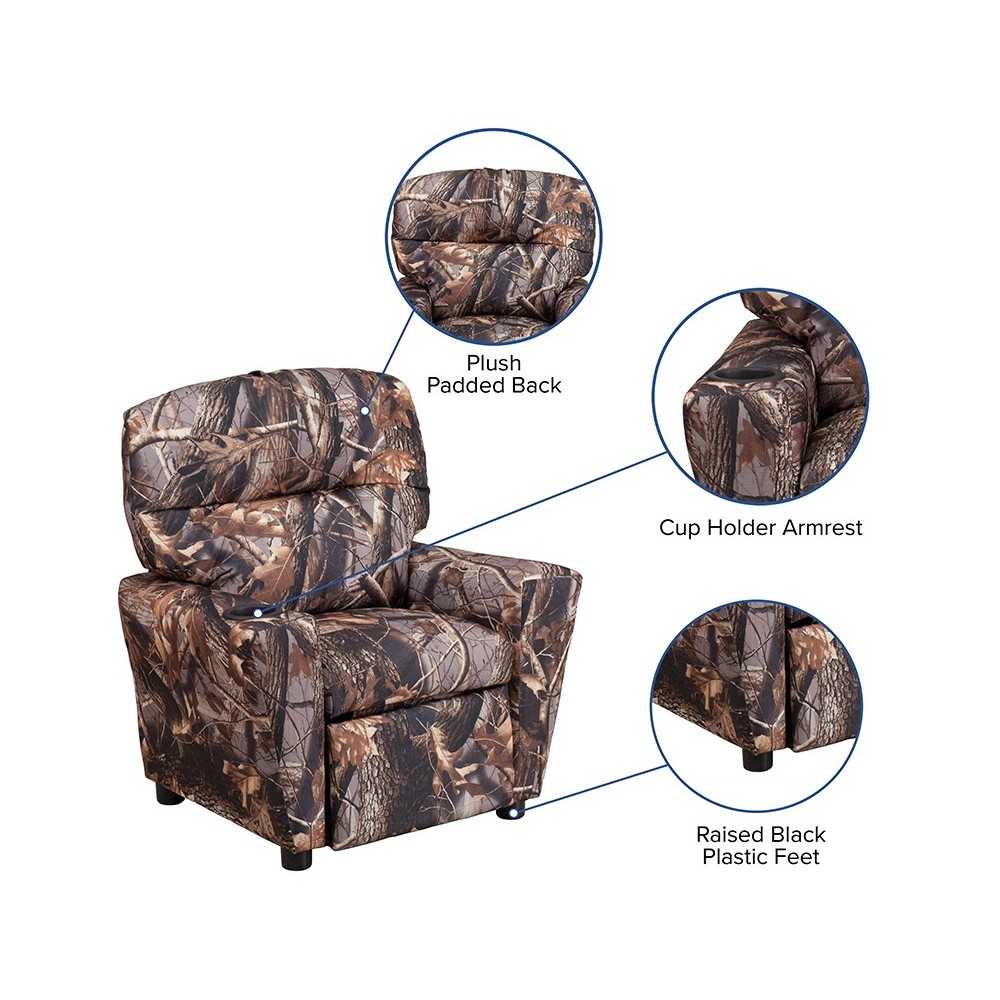 Contemporary Camouflaged Fabric Kids Recliner with Cup Holder