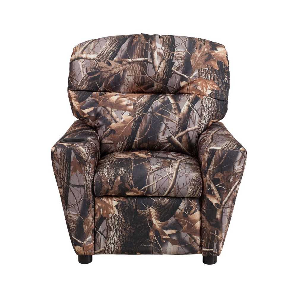 Contemporary Camouflaged Fabric Kids Recliner with Cup Holder