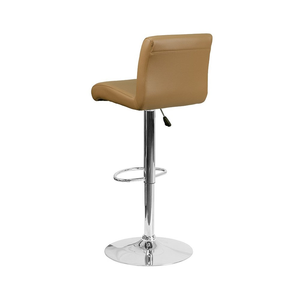 Contemporary Cappuccino Vinyl Adjustable Height Barstool with Rolled Seat and Chrome Base