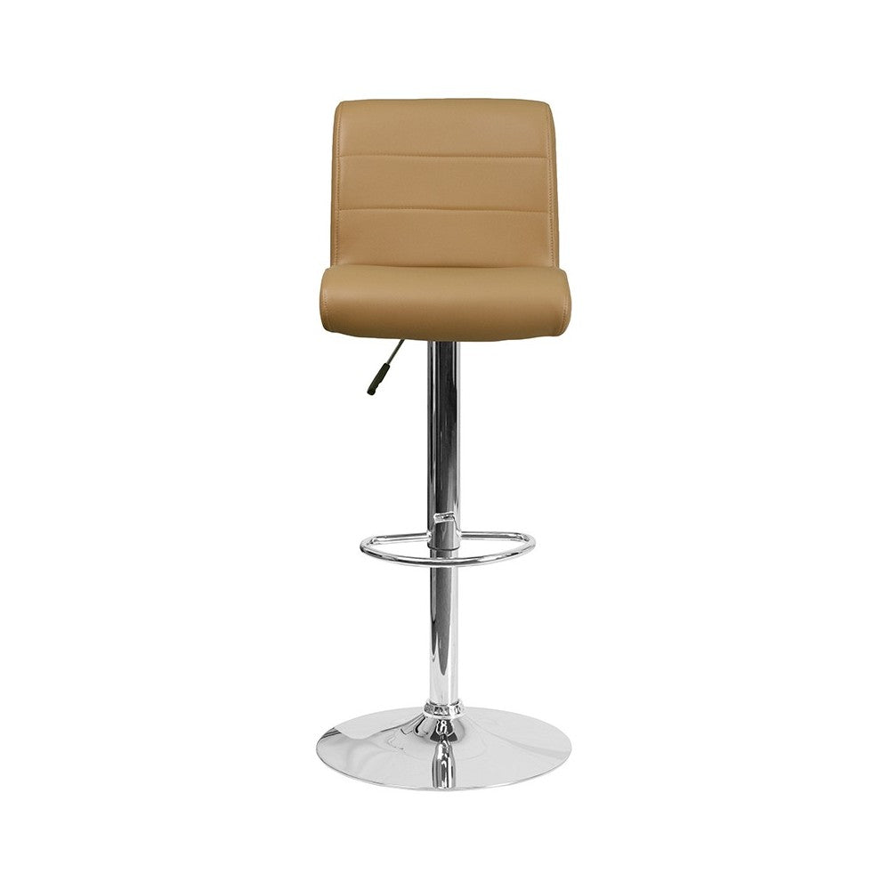 Contemporary Cappuccino Vinyl Adjustable Height Barstool with Rolled Seat and Chrome Base