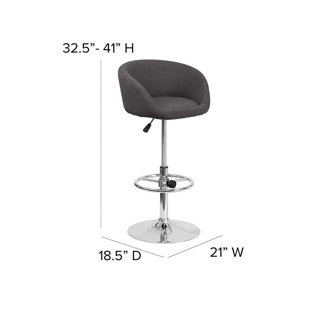 Contemporary Charcoal Fabric Adjustable Height Barstool with Barrel Back and Chrome Base