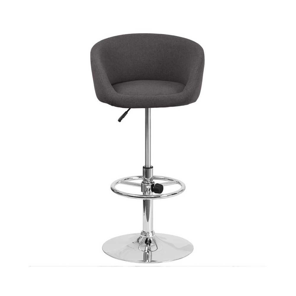 Contemporary Charcoal Fabric Adjustable Height Barstool with Barrel Back and Chrome Base