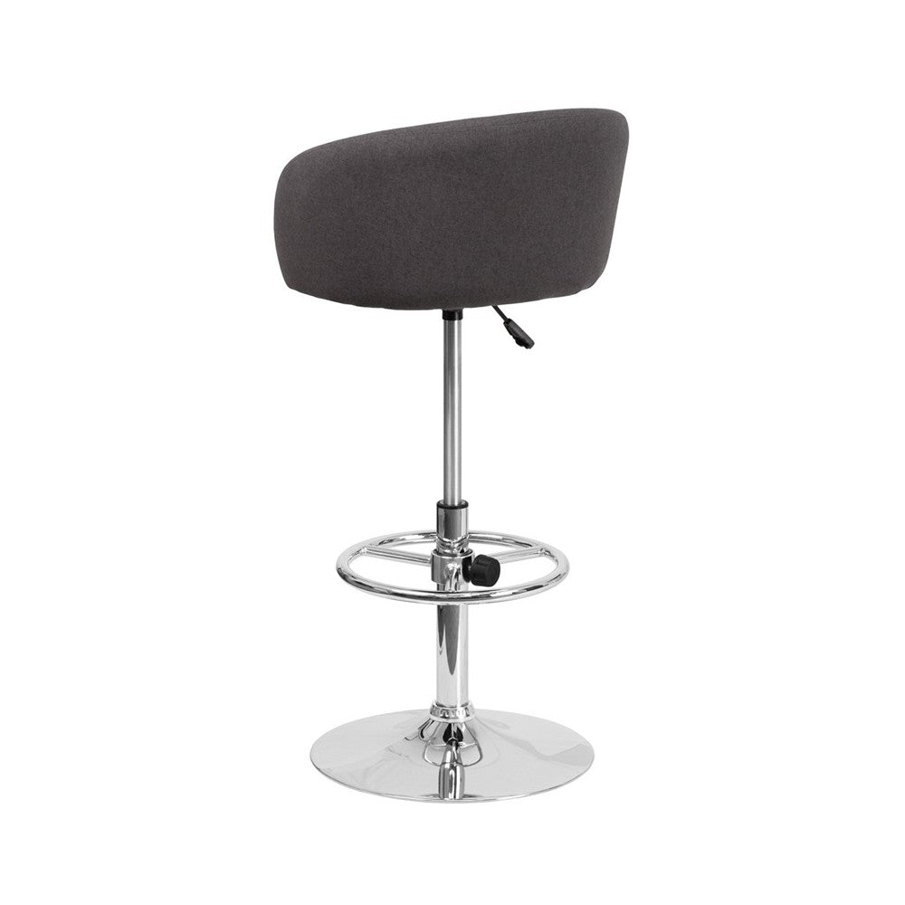 Contemporary Charcoal Fabric Adjustable Height Barstool with Barrel Back and Chrome Base