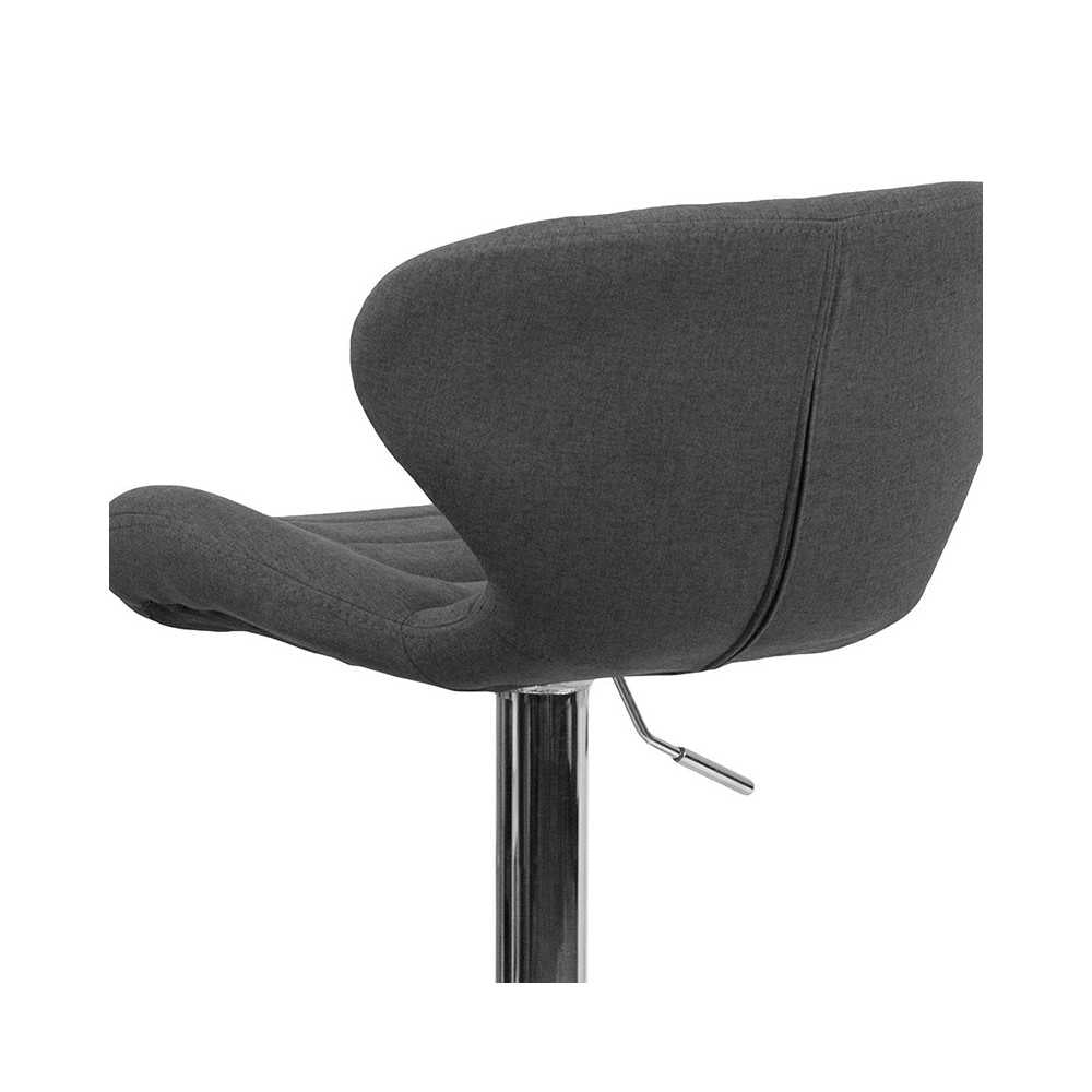 Contemporary Charcoal Fabric Adjustable Height Barstool with Curved Back and Chrome Base