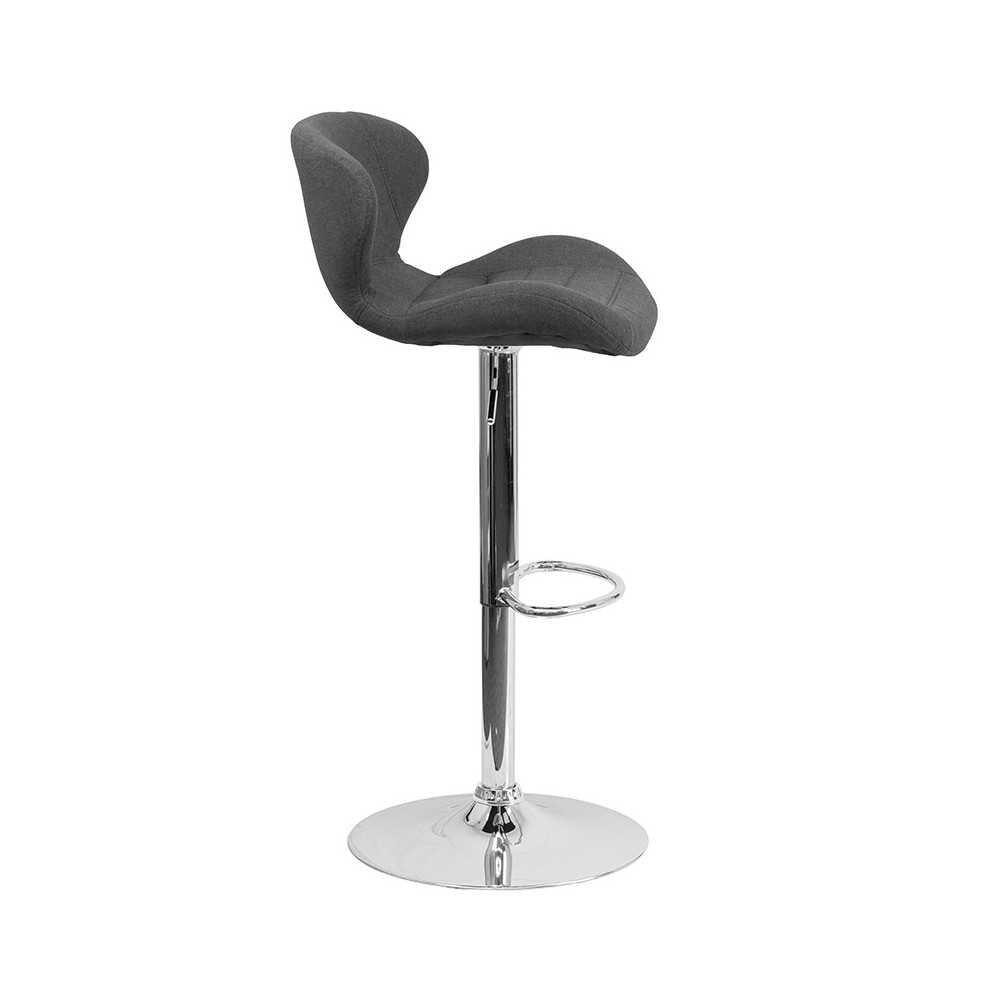 Contemporary Charcoal Fabric Adjustable Height Barstool with Curved Back and Chrome Base
