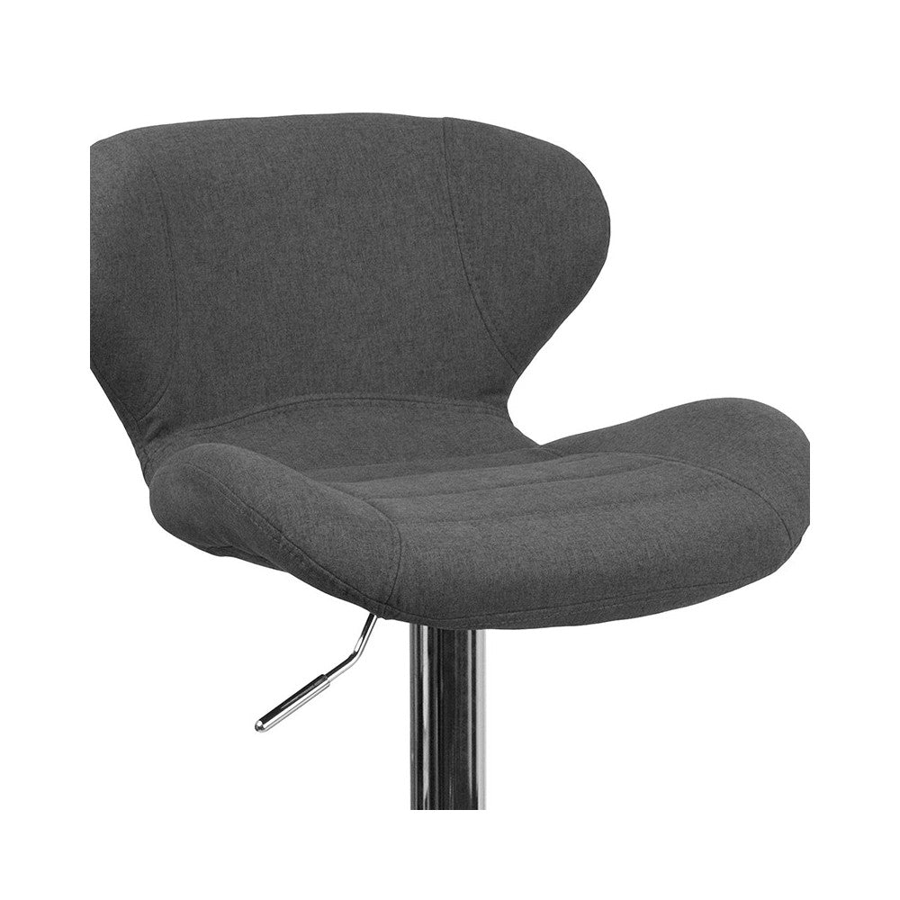 Contemporary Charcoal Fabric Adjustable Height Barstool with Curved Back and Chrome Base