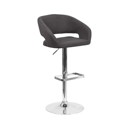 Contemporary Charcoal Fabric Adjustable Height Barstool with Rounded Mid-Back and Chrome Base