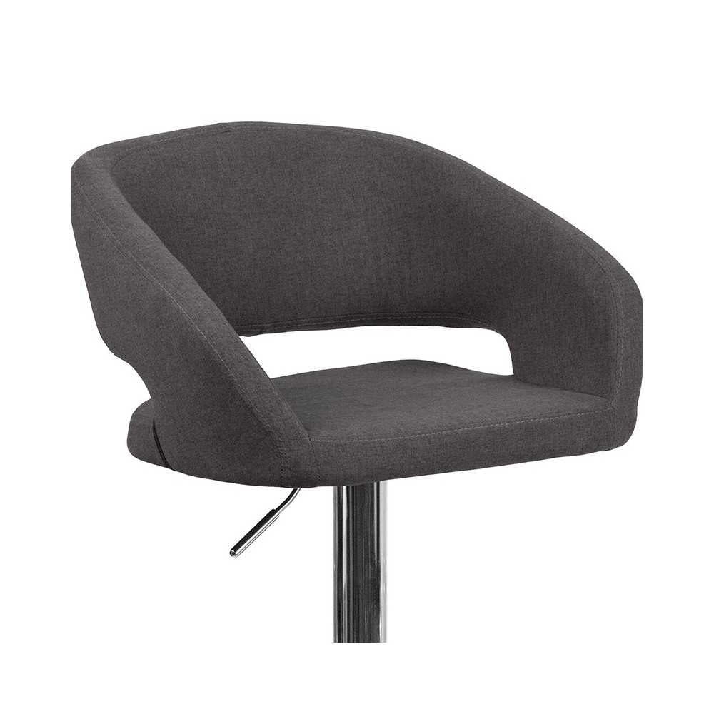 Contemporary Charcoal Fabric Adjustable Height Barstool with Rounded Mid-Back and Chrome Base