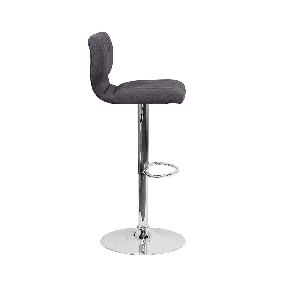 Contemporary Charcoal Fabric Adjustable Height Barstool with Vertical Stitch Back and Chrome Base