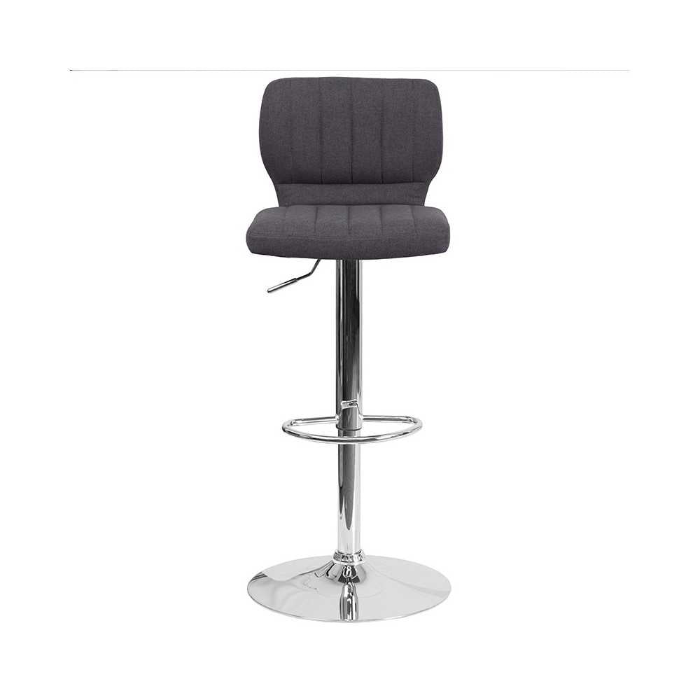 Contemporary Charcoal Fabric Adjustable Height Barstool with Vertical Stitch Back and Chrome Base