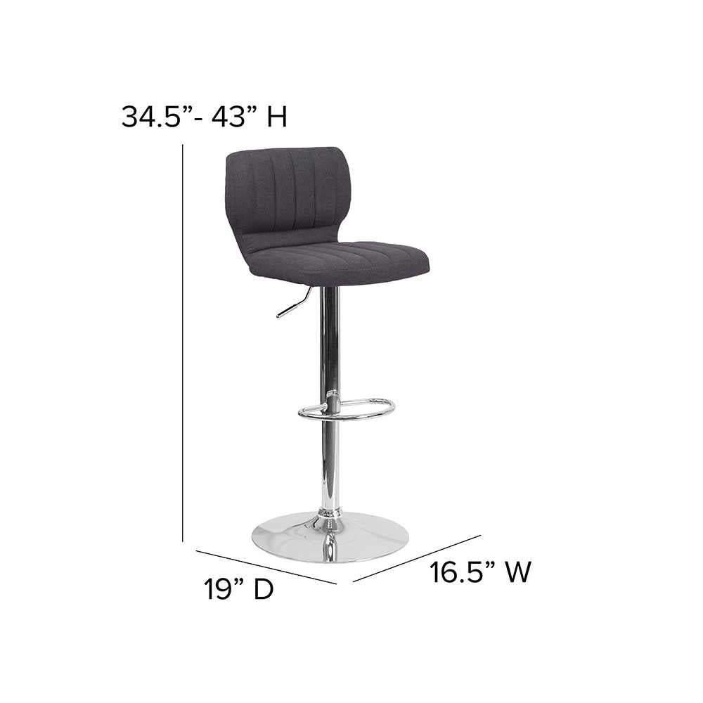 Contemporary Charcoal Fabric Adjustable Height Barstool with Vertical Stitch Back and Chrome Base