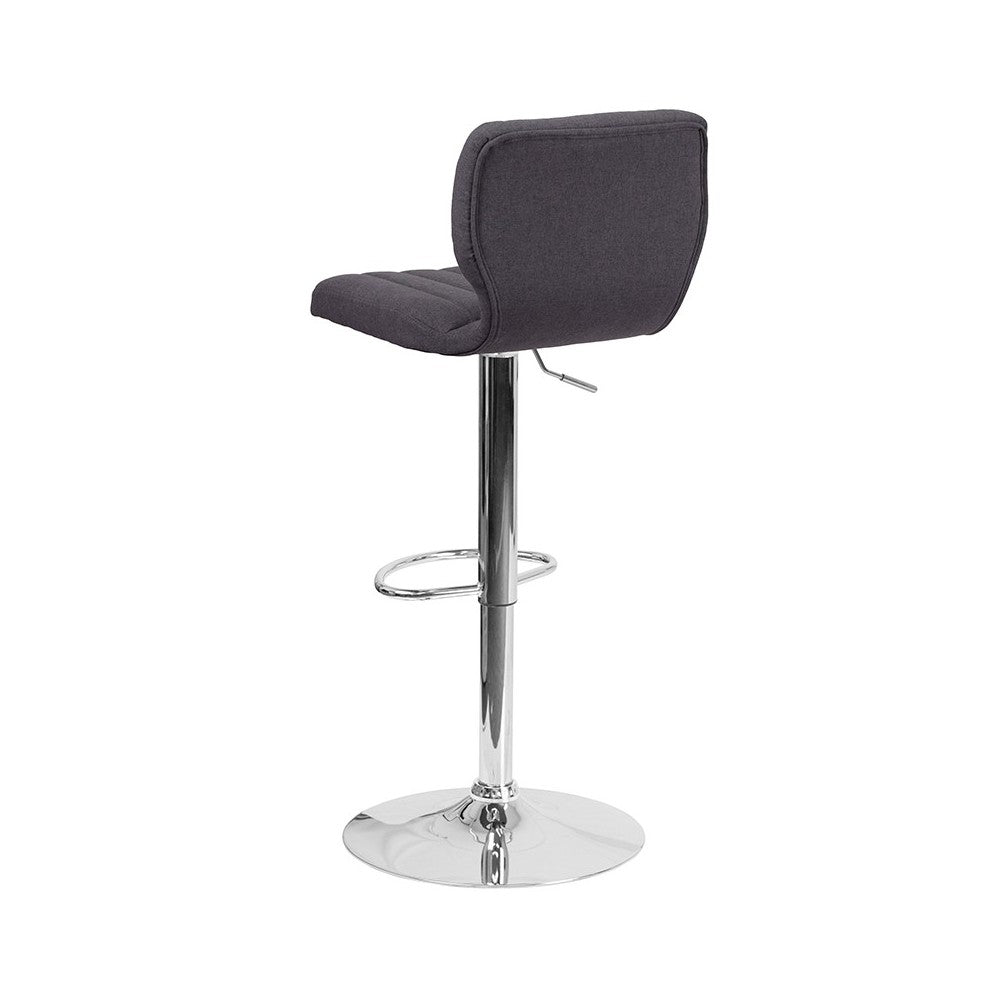 Contemporary Charcoal Fabric Adjustable Height Barstool with Vertical Stitch Back and Chrome Base