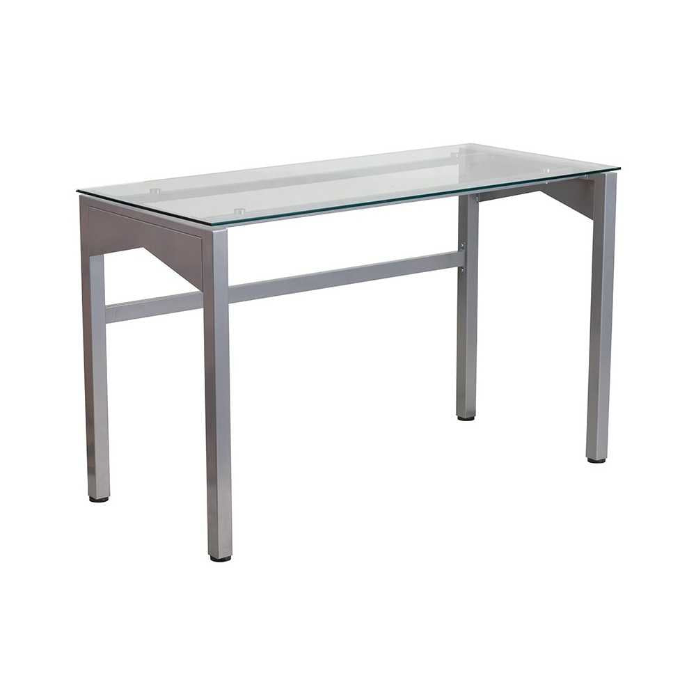 Contemporary Clear Tempered Glass Desk with Geometric Sides