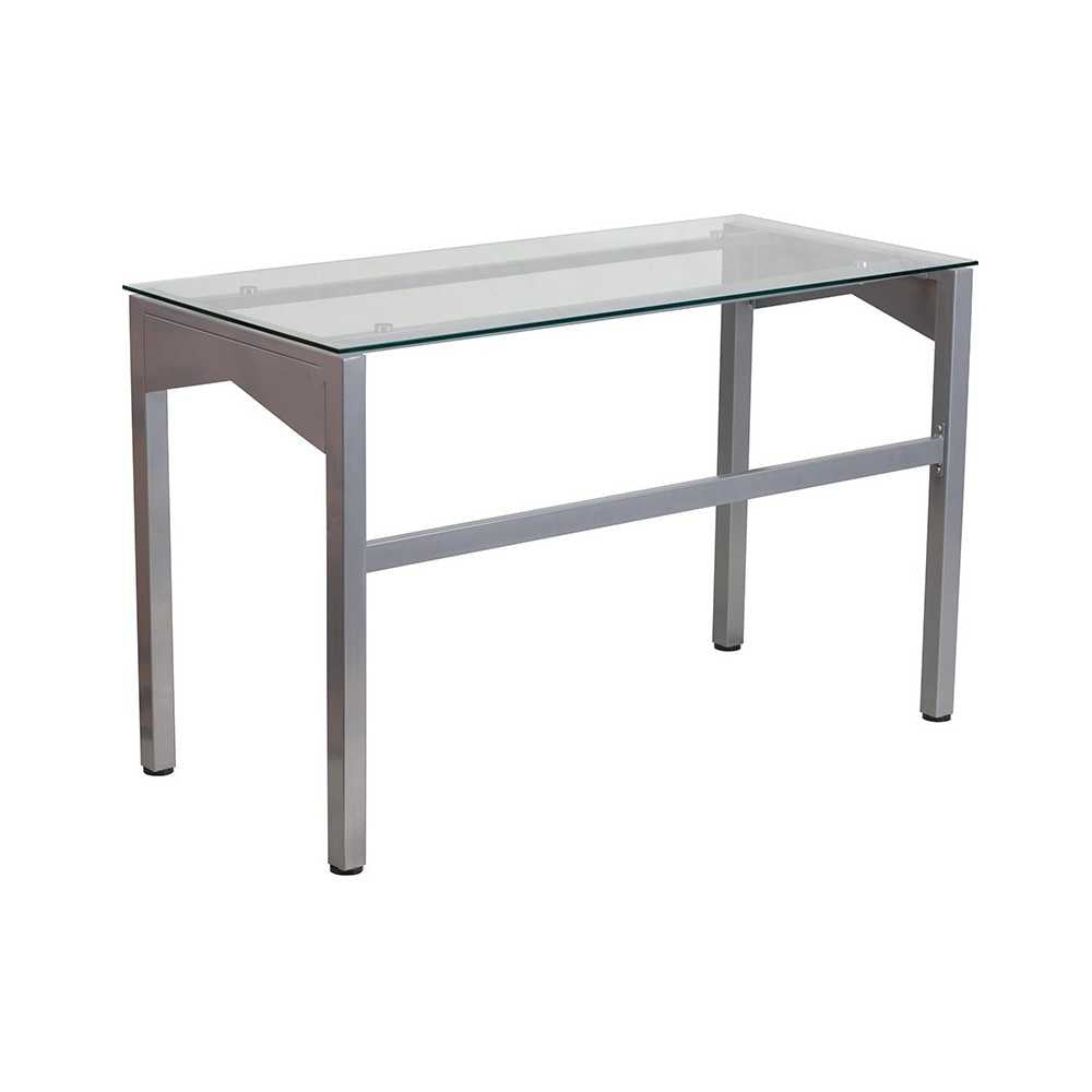 Contemporary Clear Tempered Glass Desk with Geometric Sides