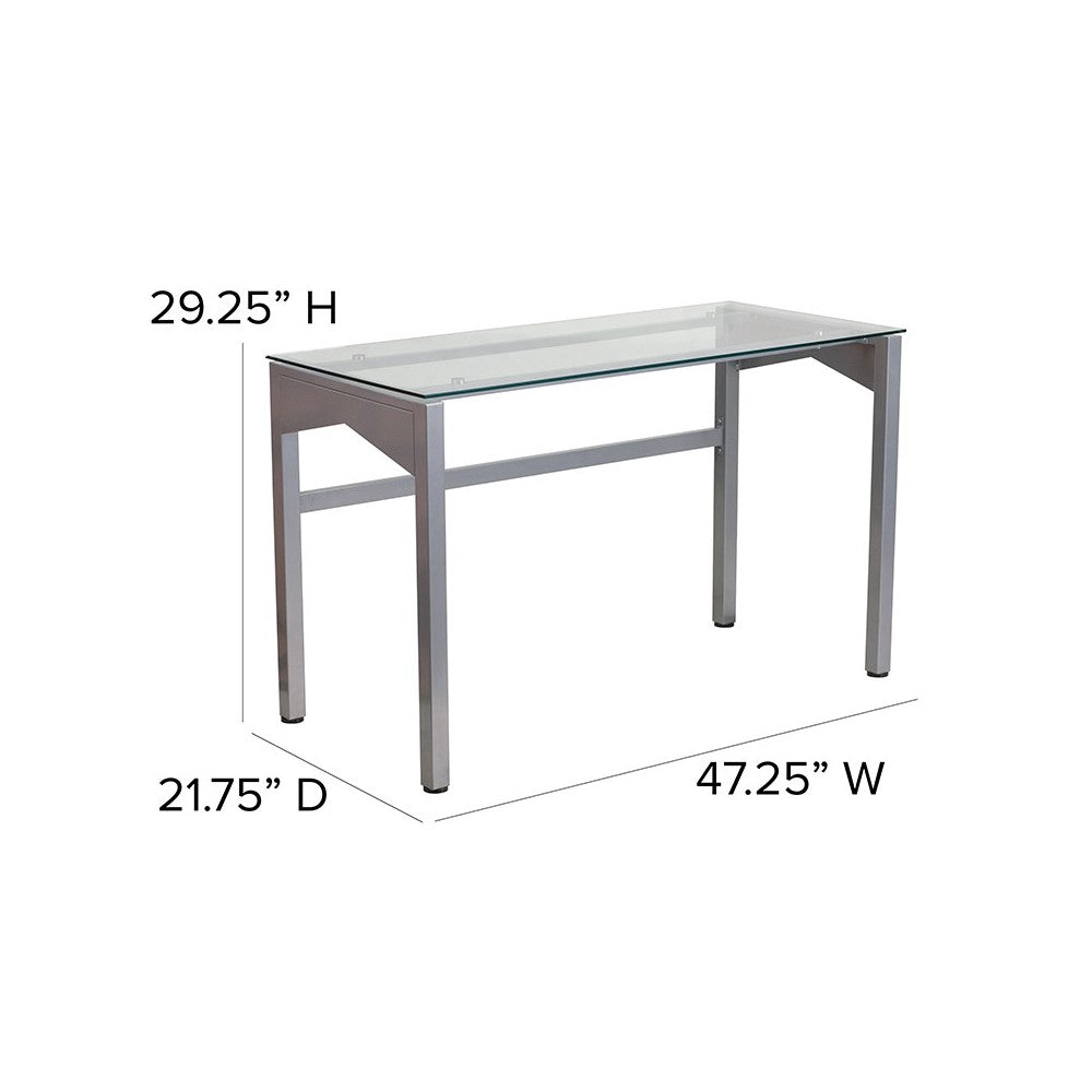 Contemporary Clear Tempered Glass Desk with Geometric Sides